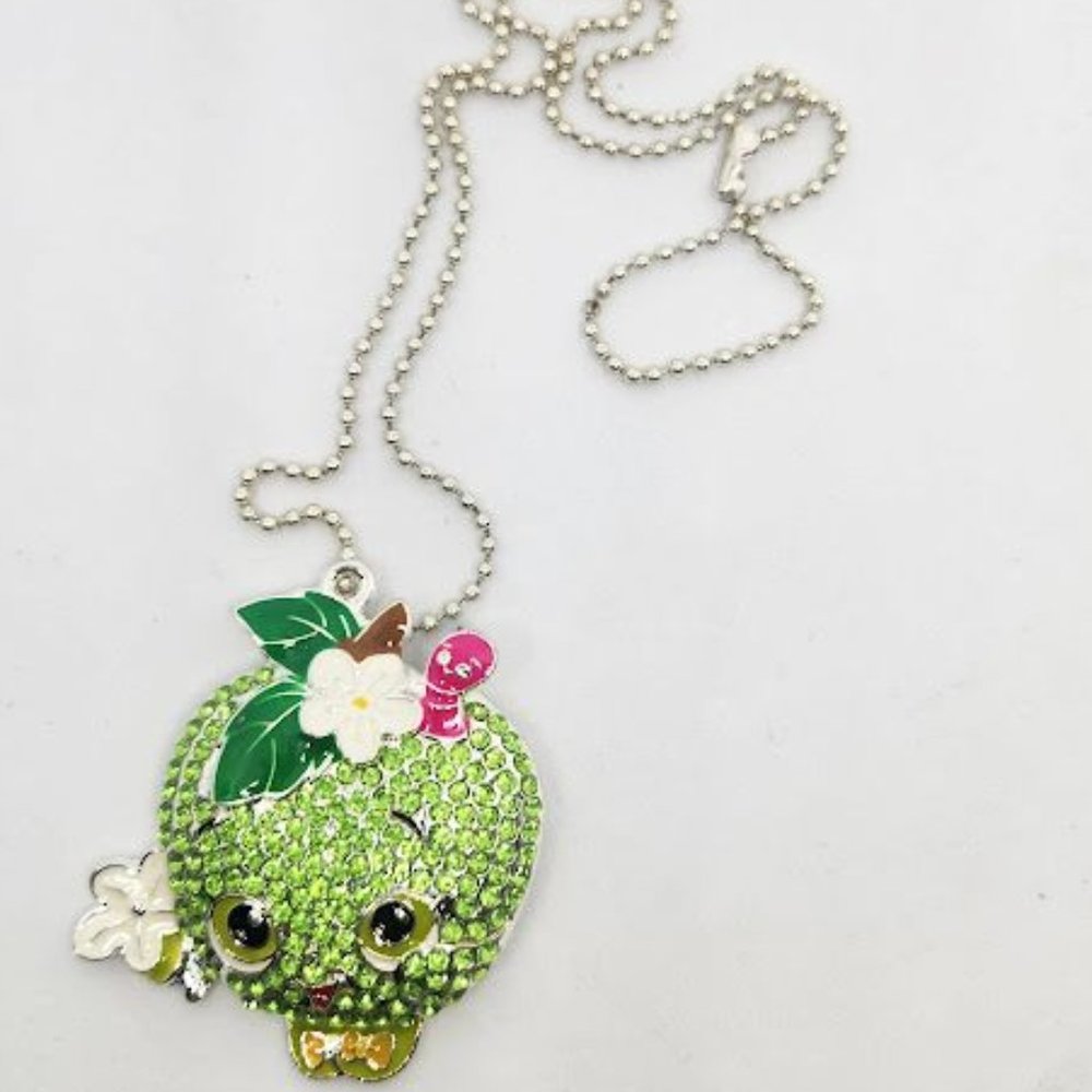 New rhinestone Shopkins green apple blossom necklace